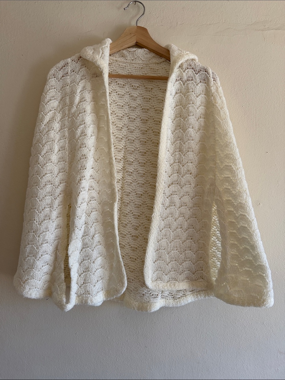 Vintage Open-Front Cream Knit cape sweater